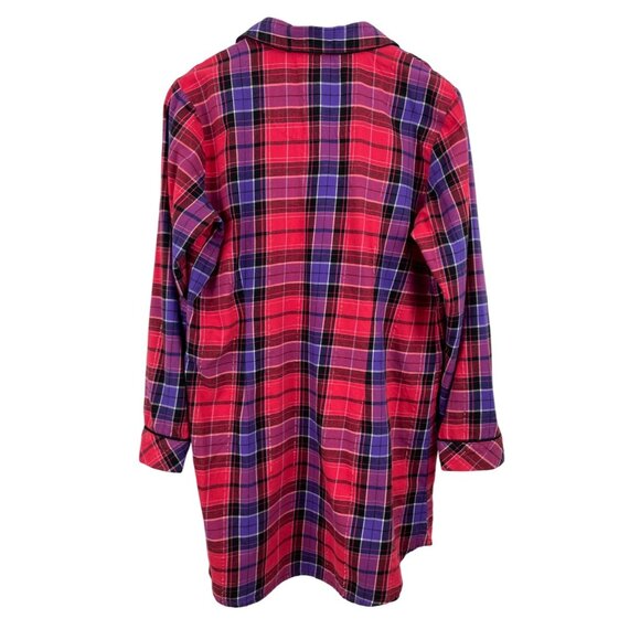 Victorias Secret Womens Plaid Button Down Flannel Shirt Dress Medium Red Purple - Picture 5 of 10
